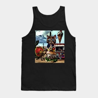 watercolor cat playing guitar on cheeseburger Tank Top